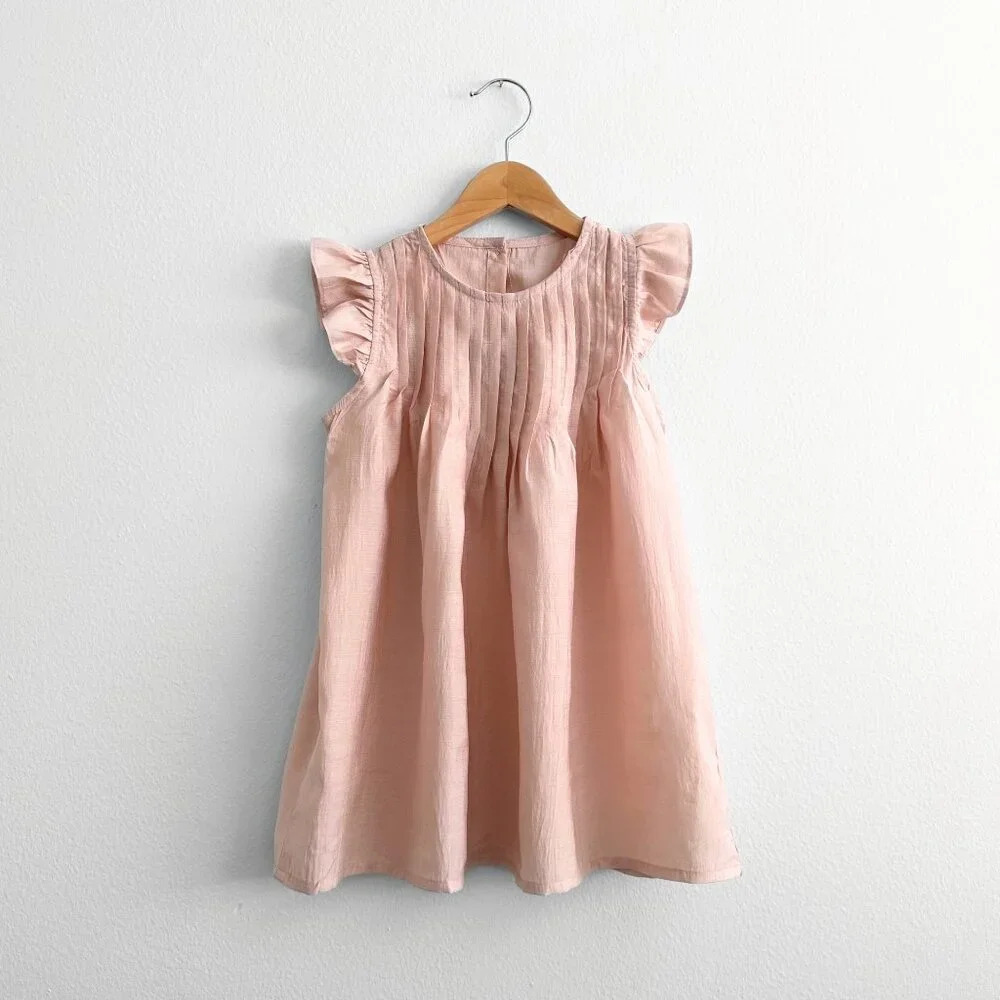 NWT Pretty Girls Crystal Pleated Dress Short Cap Sleeves Casual Blush Pink 3T